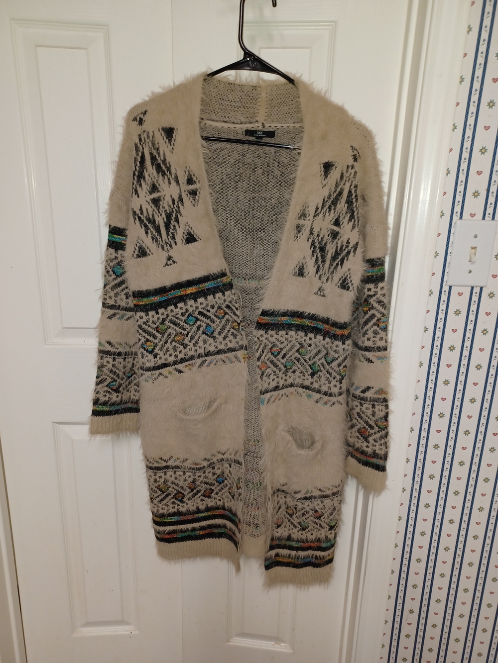 MM By My Michelle Soft Beige Patterned Open-Front Women's Sweater Cardigan